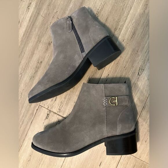 Cole Haan tan suede women’s heeled ankle boot with side zip size 7.5 - Picture 1 of 8